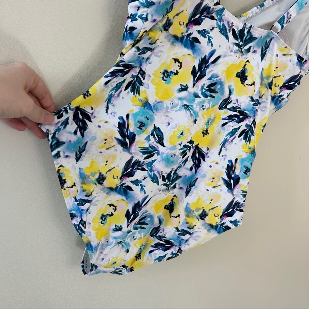 Niptuck 6 Yellow Blue White Floral One Piece Swimsuit Beach Retro Boardwalk Chic - Picture 6 of 12